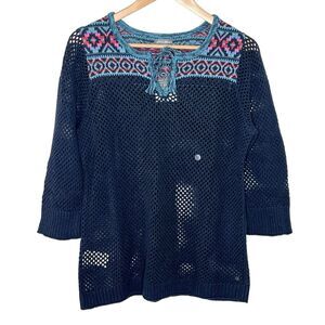 Eddie Bauer Beachside Mesh Aztec Sweater Womens L Southwestern Boho Fall